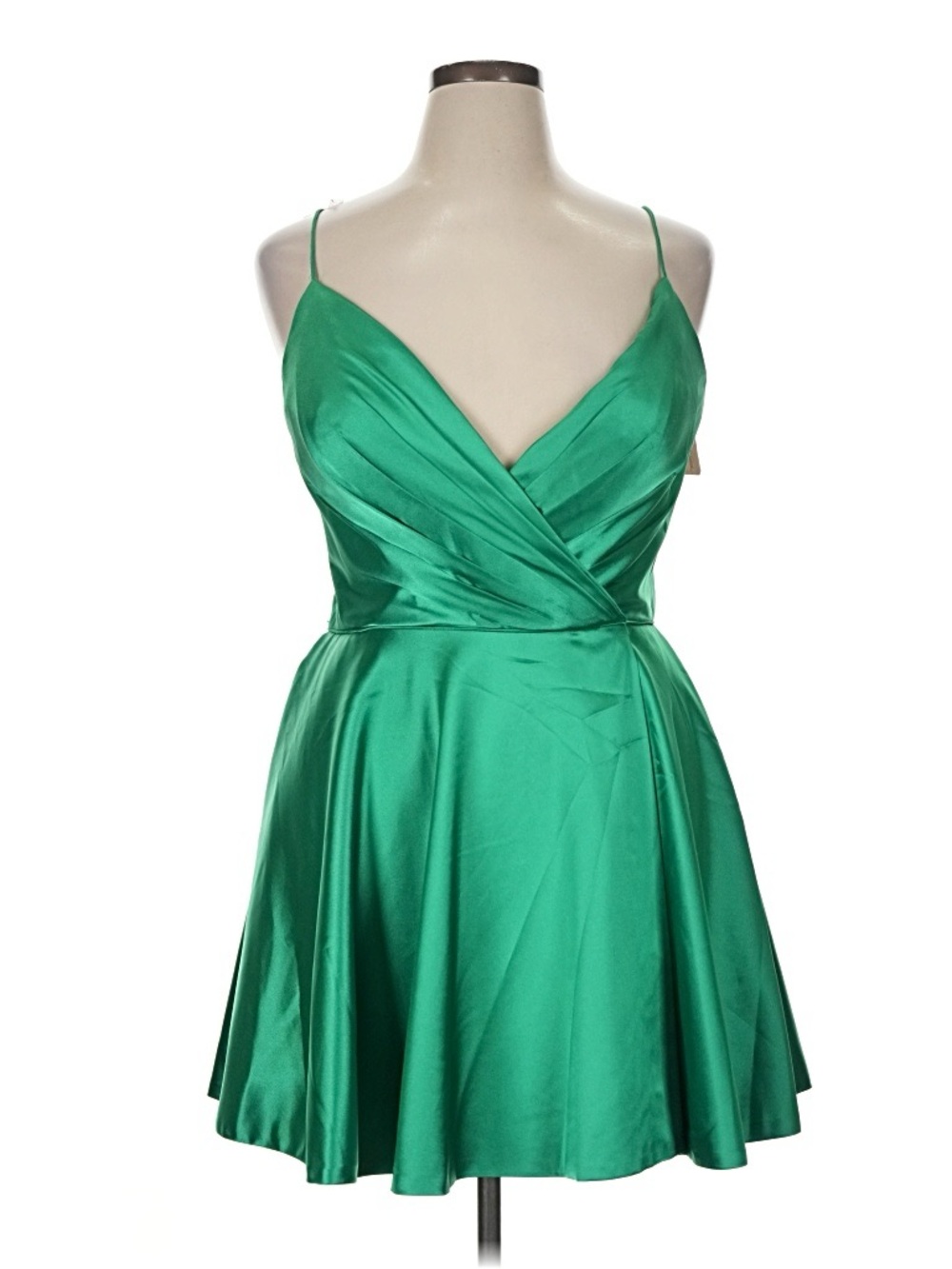 Sherri Hill Emerald Green Satin V-Neck Fit-and-Flare Mini Dress